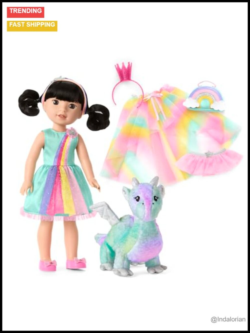 14.5" Doll Playset with Plush Dragon and Dress-Up Accessories